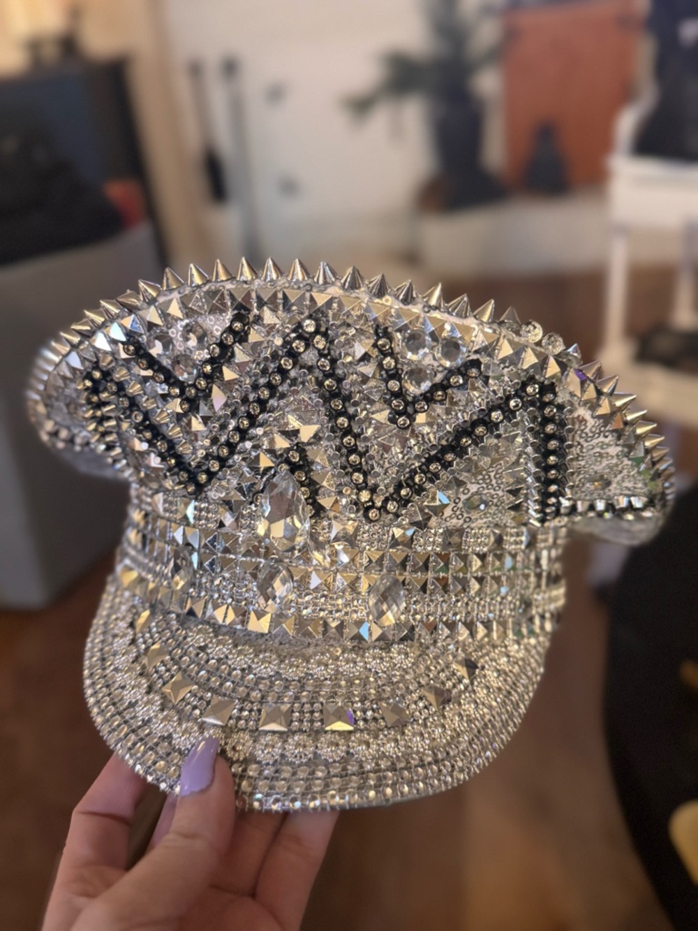 Embellished Silver Crystal Studded Captain Hat